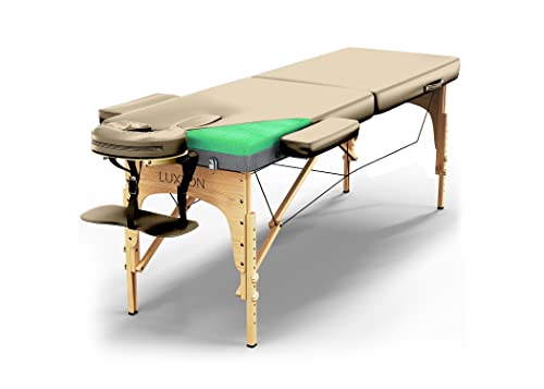 Luxton Home Premium Foam Massage Table Portable Foldable Massage Bed Height Adjustable, 72 Inches Long 27 Inches Wide Home Salon Spa Bed Tattoo Table with Accessories & Rolling Case, Easy Set Up