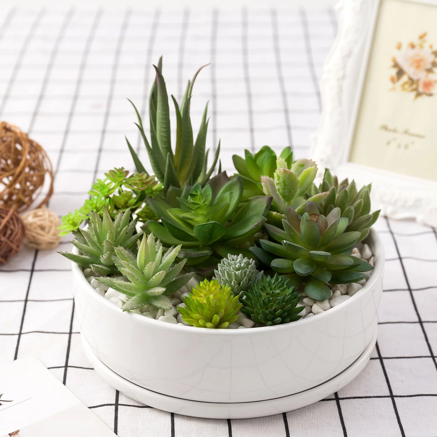 MyGift 8 inch Modern White Ceramic Round Succulent Planter