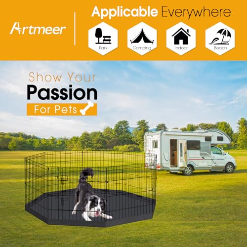 Artmeer Pet Playpen Puppy Playpen Kennels Dog Fence Exercise Pen Gate Fence Foldable Dog Crate 8 Panels 24 Inch Kennels Pen Playpen Options Ideal for Pet Animals Outdoor Indoor(Black 24''x24'')
