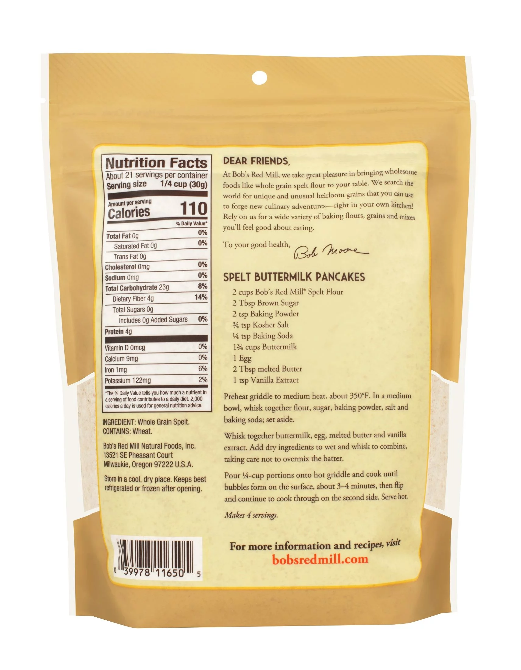 Bobs Red Mill Spelt Flour, 22 Ounce -- 4 per case.