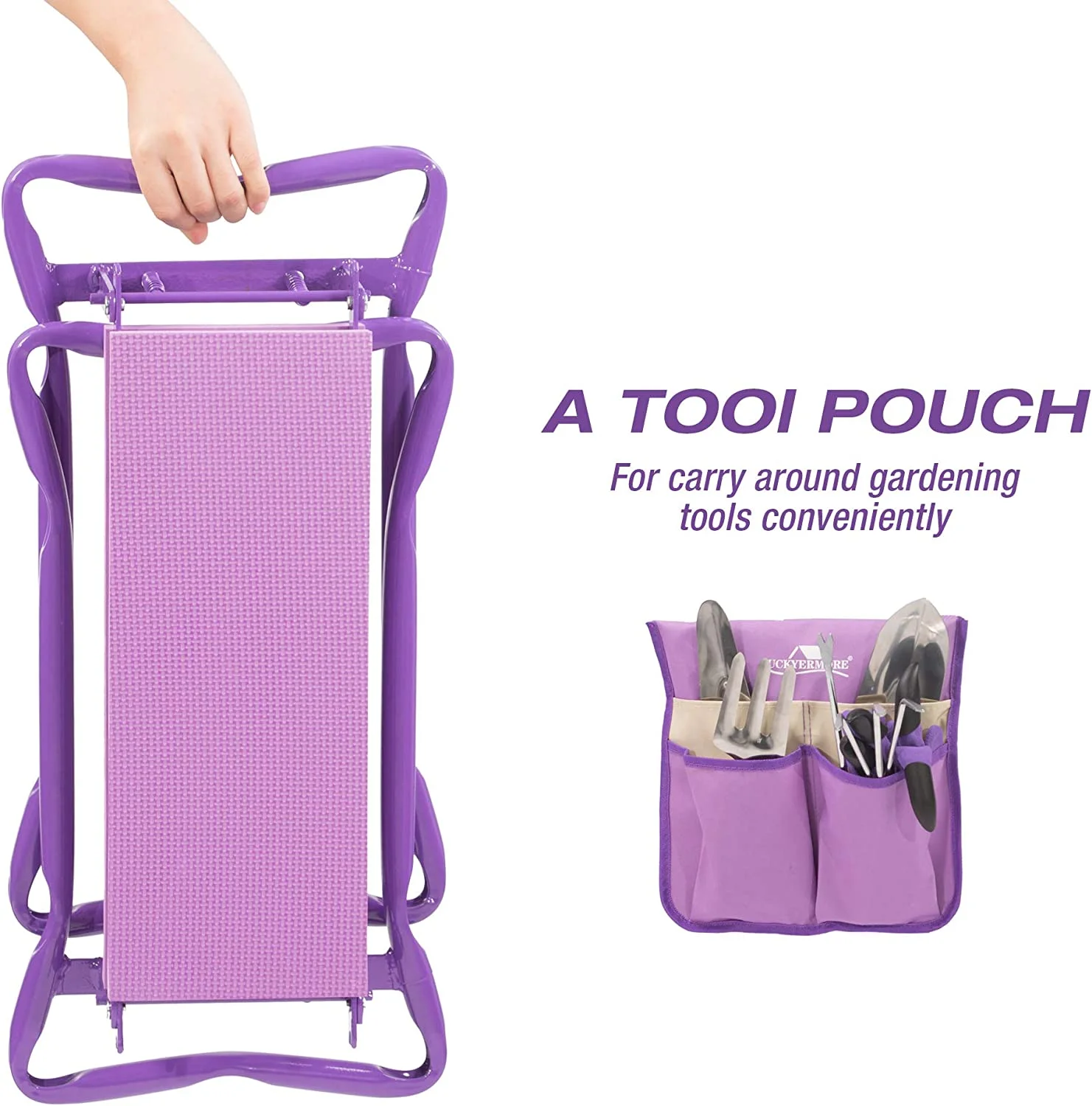 Garden Kneeler and Seat Stool Garden Folding Bench with Tool Pocket,Garden Gloves and Soft EVA Kneeling Pad for Gardening Lovers,Purple
