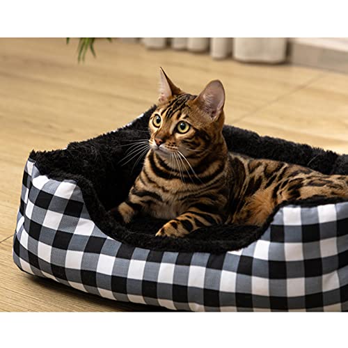 Hollypet Printed Flannel Rectangle Plush Dog Cat Bed Self-Warming Pet Bed, Christmas Red and Green Check