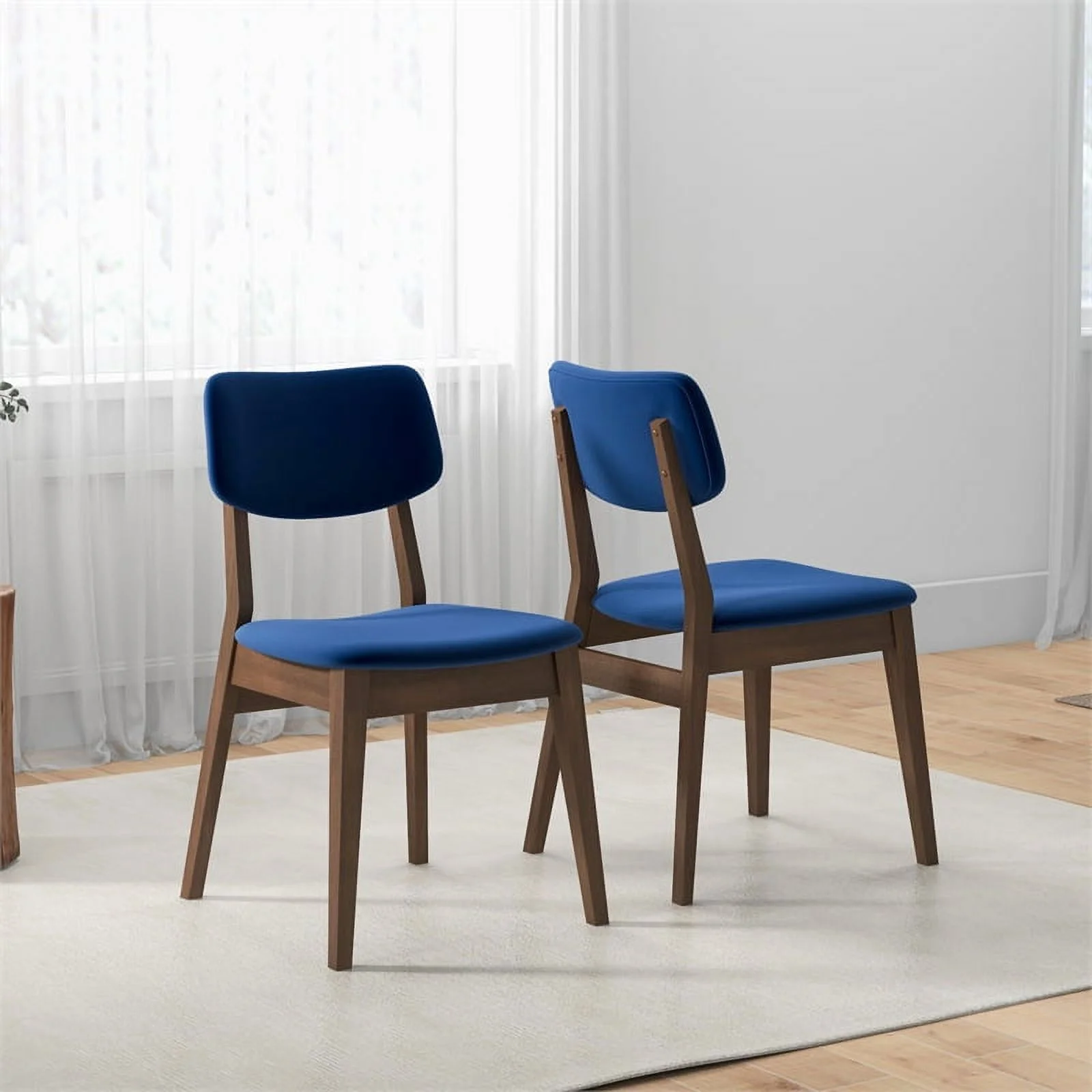 Aria Mid Century Modern Velvet Dining Room&Kitchen Chair in Blue (Set of 2)
