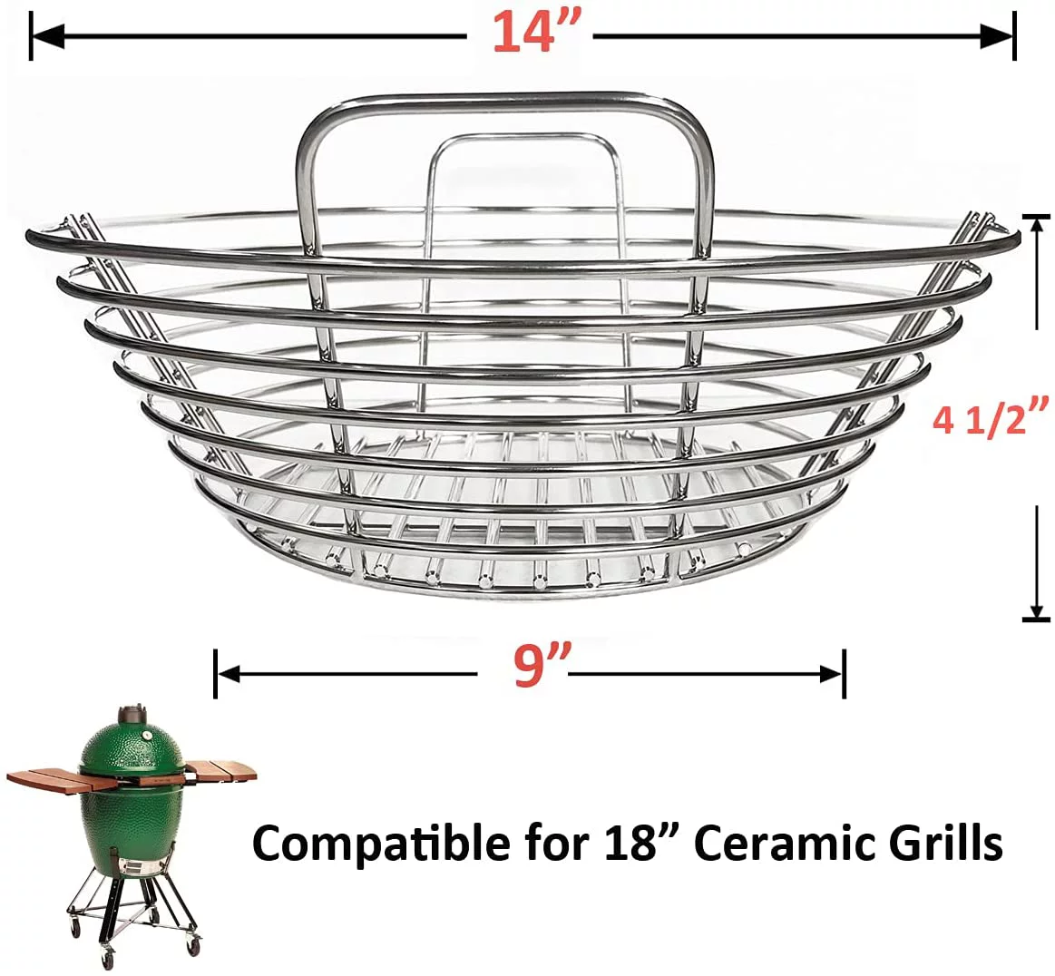 GRILLJOB Lump Charcoal Fire Basket with Divider Stainless Steel Grill Ash Baskets Fits 18
