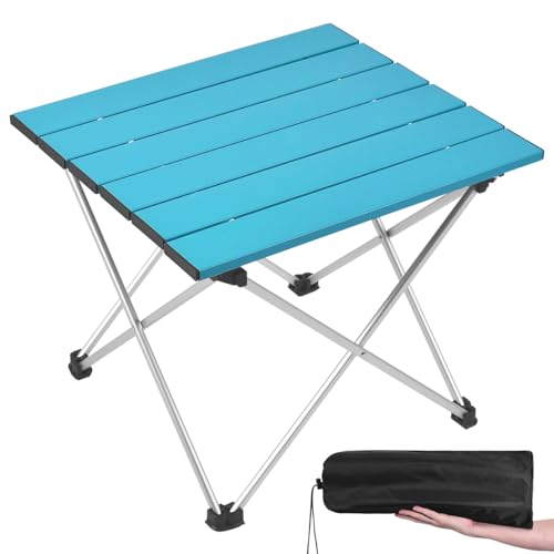 Grope Small Folding Camping Table with Aluminum Table Top, Beach Table for Sand with Carrying Bag,Prefect for Outdoor,Picnic,BBQ,Cooking,Festival