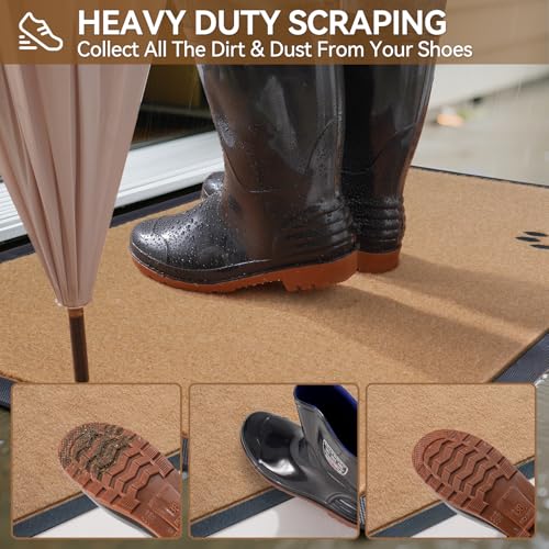 Dirt Trapping Outdoor Welcome Mats,Extra Durable Door Mat Outside Entrance，Non-Slip Outdoor Mats for Front Door，Low Profile Indoor Entrance，Easy Clean Patio Porch Entryway Mat（17x30 Brown）
