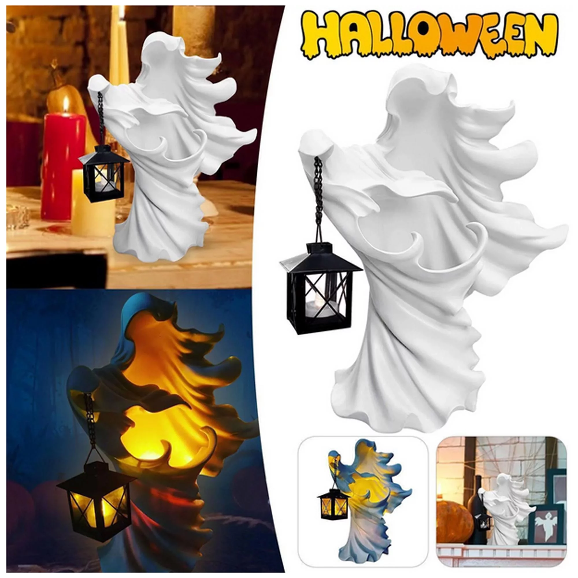 Diconna Cracker Barrel Ghost Witch Messenger w/ Lantern Ghost Statue Ornament Halloween