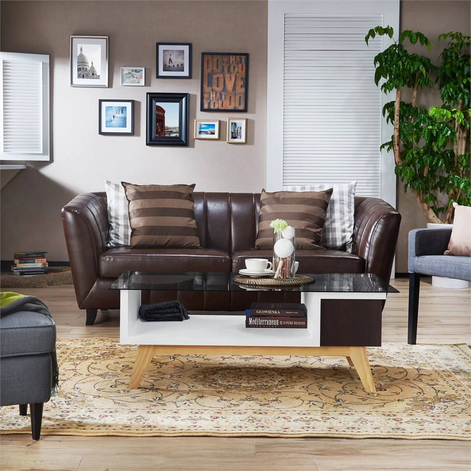 Furniture of America Rokan Mid-Century Glass Top Coffee Table in Espresso