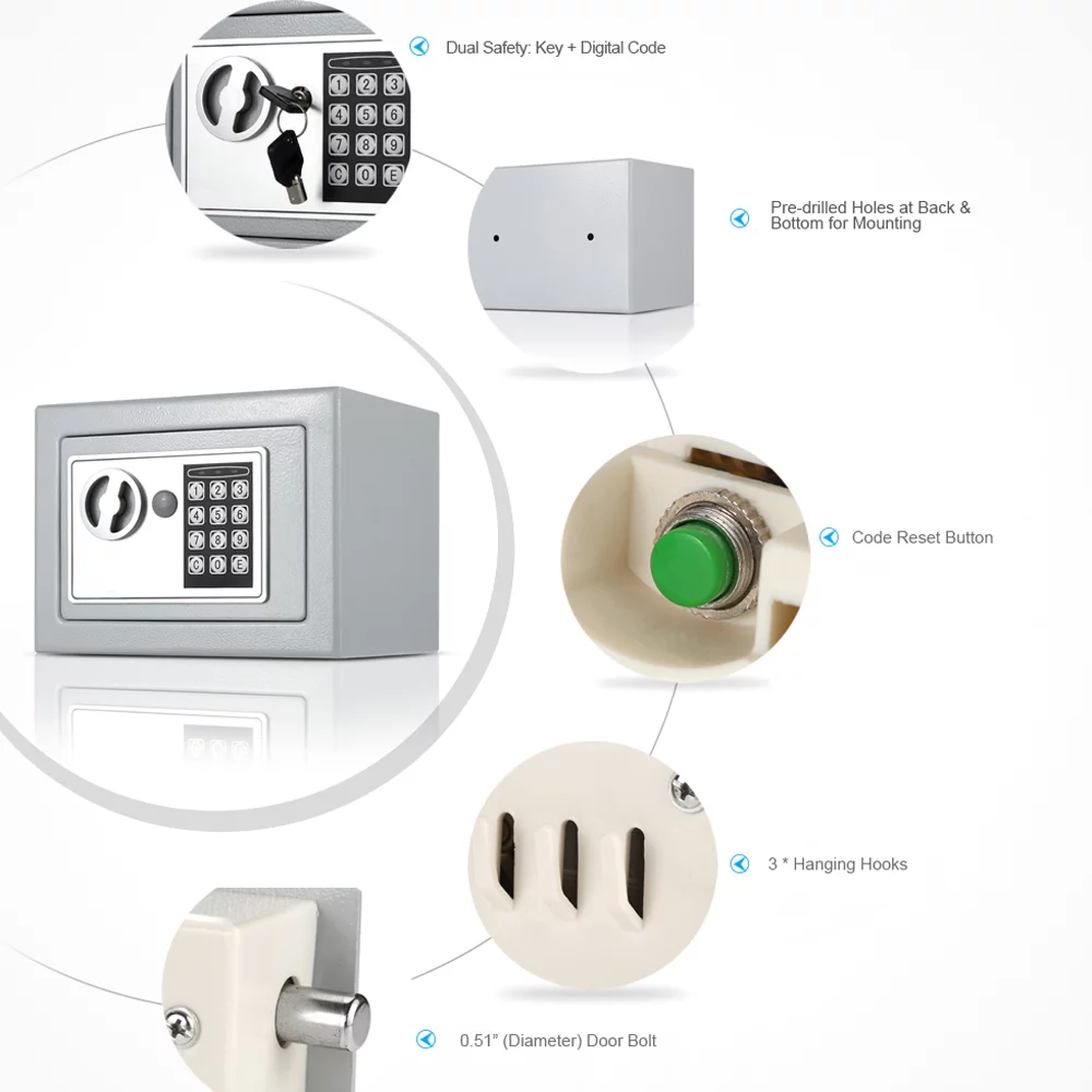 Zimtown Digital Safes, Security Safe Box for Valuables, Keypad and Key Lock, Gray