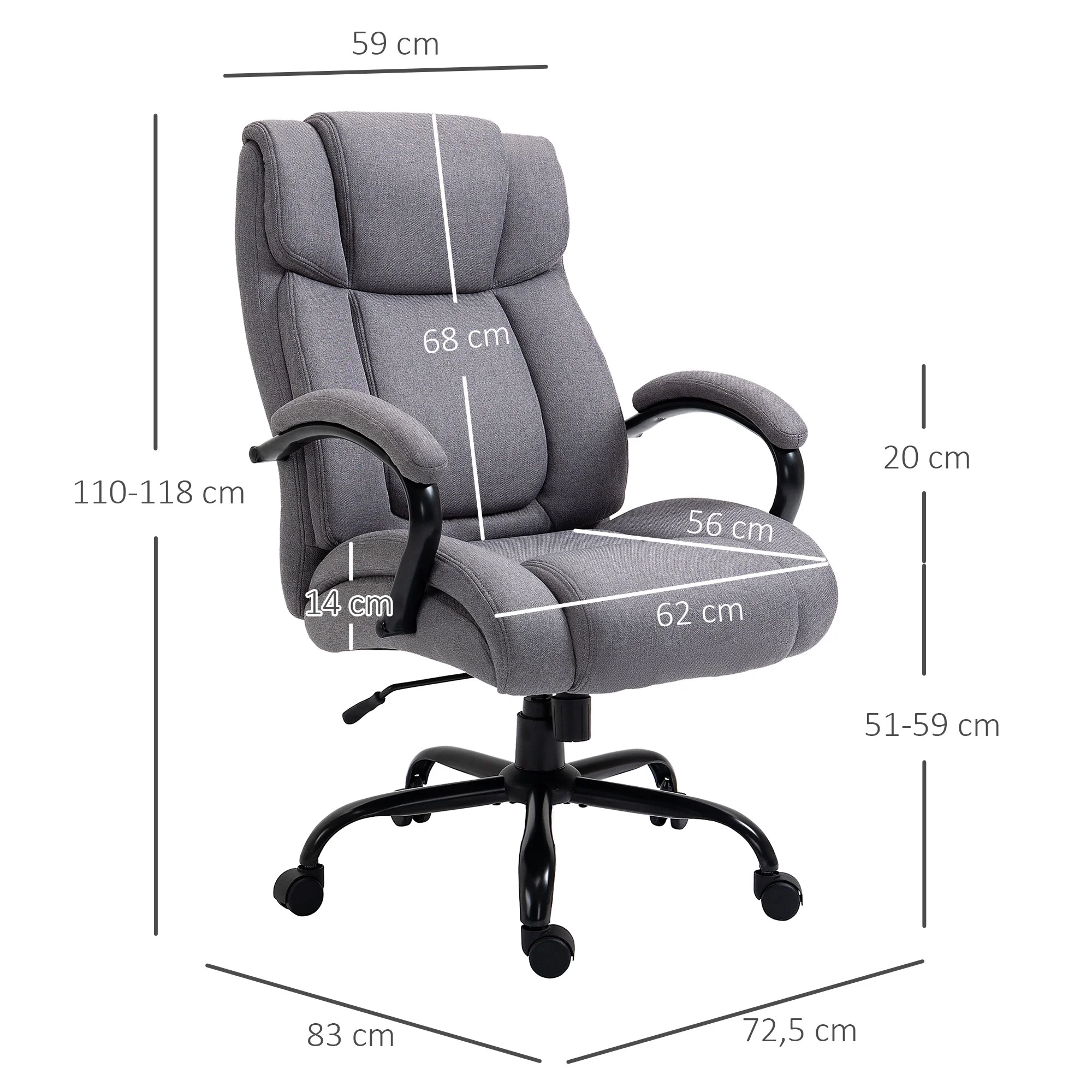 CoSoTower High Back Big and Tall Executive Office Chair 484Lbs with Wide Seat, Computer Desk Chair with Linen Fabric, Adjustable Height, Swivel Wheels, Light Grey