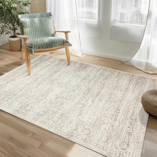 Washable Rugs 8x10 Area Rugs for Living Room,Rugs for Bedroom,Large Carpets,Ultra Soft Faux Wool Retro Dining Room Rug,Non Slip&Non-Shedding Low Pile Vintage Print Rug for Home Office Decor