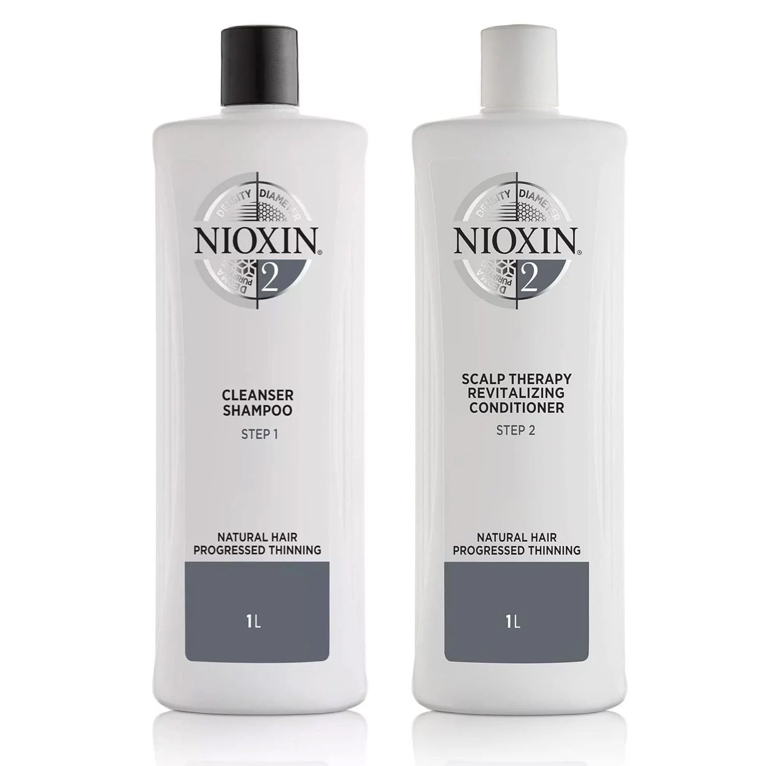 Nioxin System 2 Natural Hair Progressed Thinning Cleanser Shampoo and Scalp Therapy Revitalizing Conditioner Set 33.8 oz, Each
