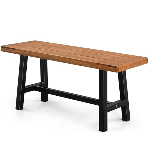 VINGLI Outdoor Bench with Metal Legs Rustic, Wood Dining Bench Indoor Outdoor Porch Bench for Yard Garden Dining (57in)