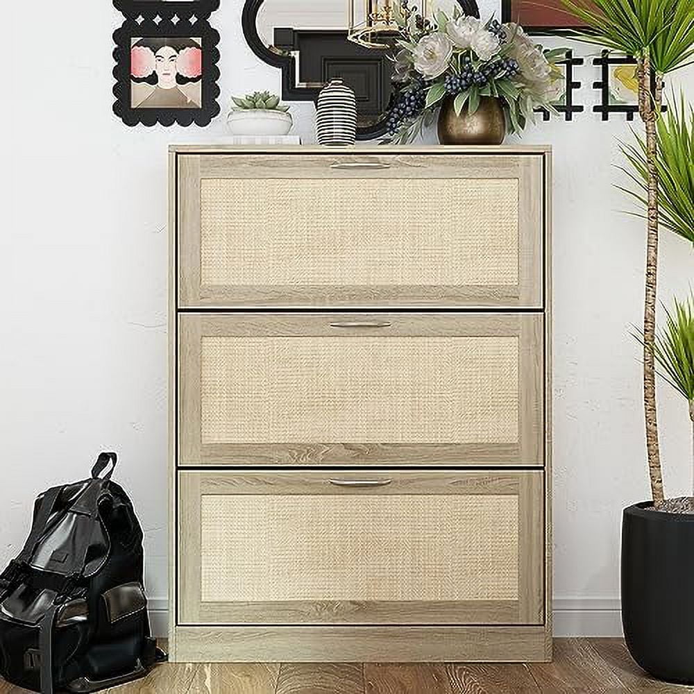 Shoe Cabinet for Entryway  Slim Shoe Organizer Cabinet with 3 Flip Drawers  Freestanding Shoe  Cabinet with Tipping Bucket  White Shoe Rack Type E (31.6" W x 9.3" D x 42.6" H)