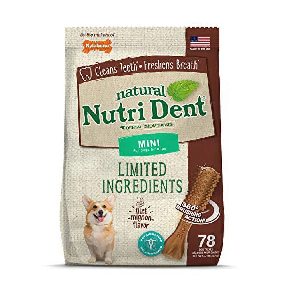 Nylabone Natural Nutri Dent Filet Mignon Limited Ingredients Mini Dog Chews