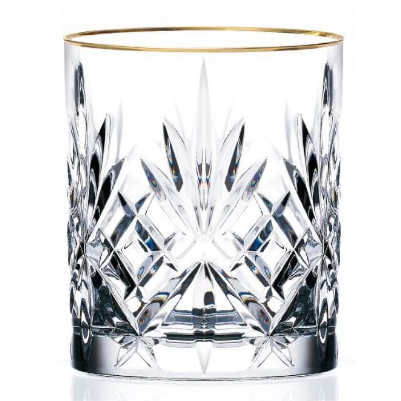 Lorren Home Trends Siena Collection Crystal Double Old Fashion Beverage Glass with Gold Band Design, Set of 4