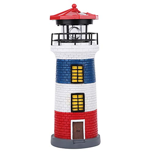 Haofy Solar Garden Lighthouse, LED Solar Power Lighthouse Statue Rotating Outdoor Light for Garden Yard Lawn Craft Decoration (red)