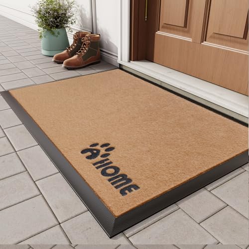 Dirt Trapping Outdoor Welcome Mats,Extra Durable Door Mat Outside Entrance，Non-Slip Outdoor Mats for Front Door，Low Profile Indoor Entrance，Easy Clean Patio Porch Entryway Mat（17x30 Brown）
