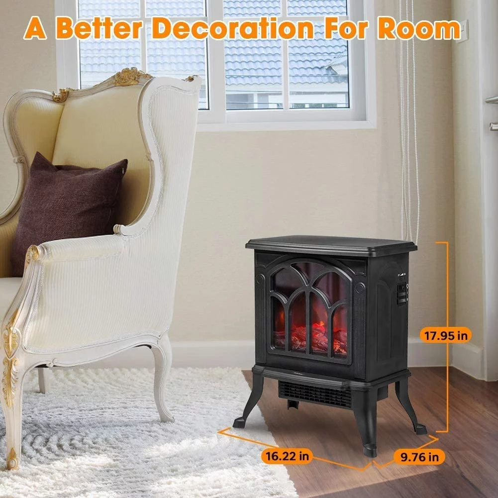 Infrared Quartz Electric Fireplace Stove Heater, Black