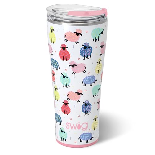 Swig Life 32oz Insulated Tumbler, Travel Coffee Tumbler with Lid, Cup Holder Friendly, Stainless Steel Travel Coffee Mug, Glitter Tumbler, Glitter Gifts (Confetti)