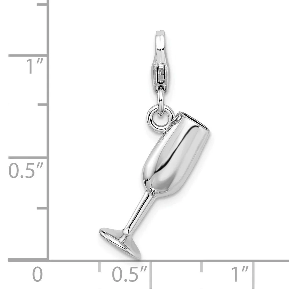 Sterling Silver 3-D Enameled Red Wine Glass w/Lobster Clasp Charm