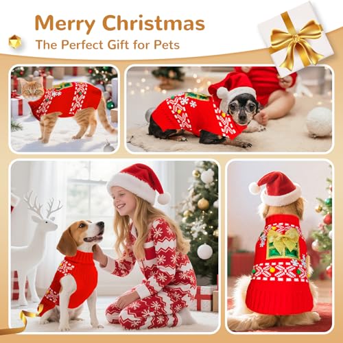 BAEJMJK Dog Christmas Sweater Striped Xmas Holiday Dog Clothes Warm Turtleneck Pet Puppy Outfits Costume Fall Winter Knit Pullover for Small Medium Large Dogs(Red Santa,Medium)