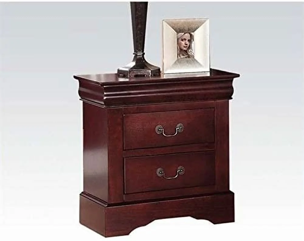Traditional 2 Drawers Wooden Bedside Nightstand Storage Cabinet End Table in Cherry for Living Room, Bedroom, 16