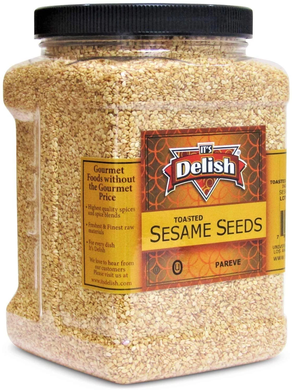 Gourmet Toasted Whole Sesame Seeds by It's Delish - 38 oz Jumbo Reusable Container, Gluten-Free