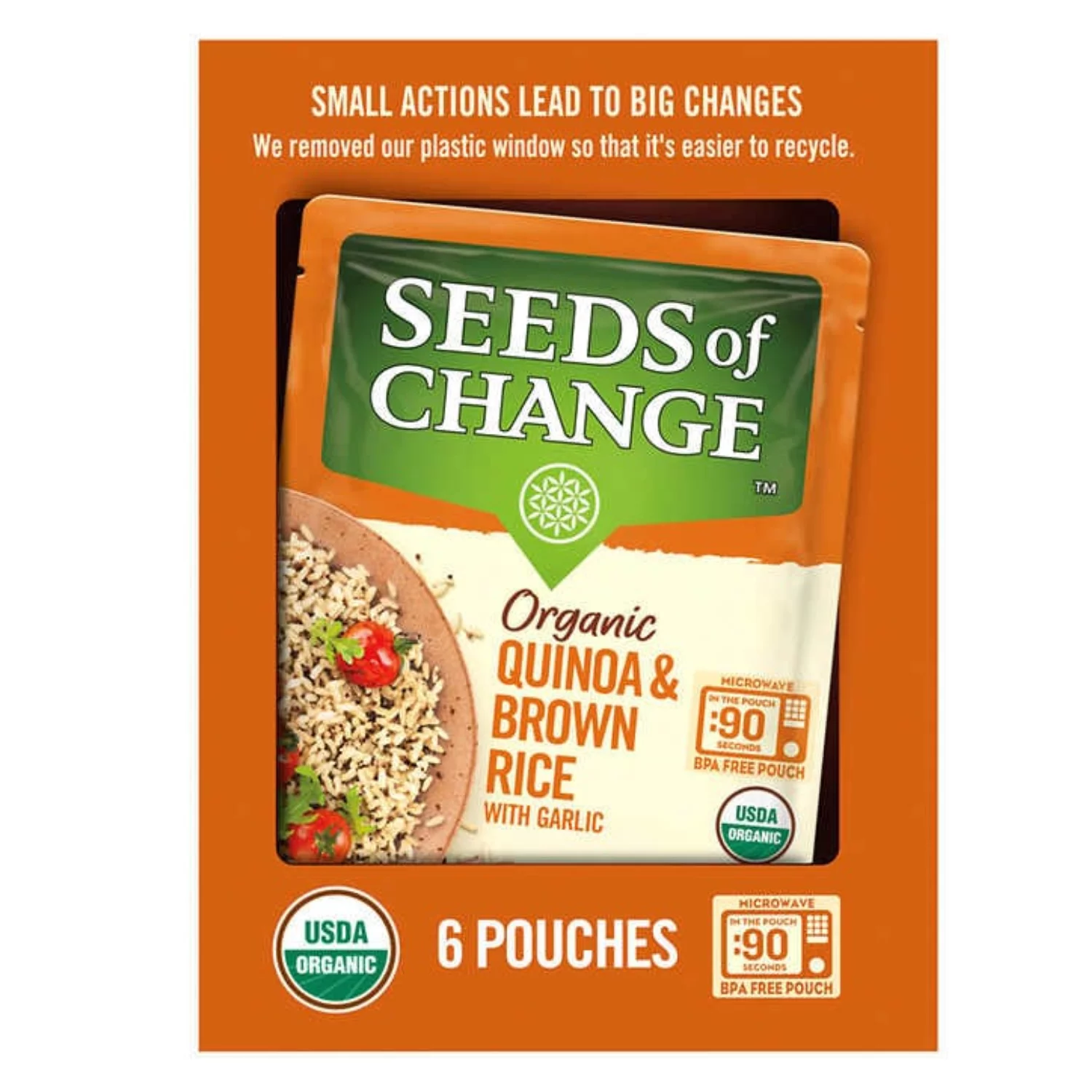 Seeds of Change Organic Quinoa & Brown Rice with Garlic Mix -Made with 100% Whole Grain, Good Source of Fiber No Preservatives Vegetarian Friendly- Microwavable Pouch (8.5oz x 6 Packs)