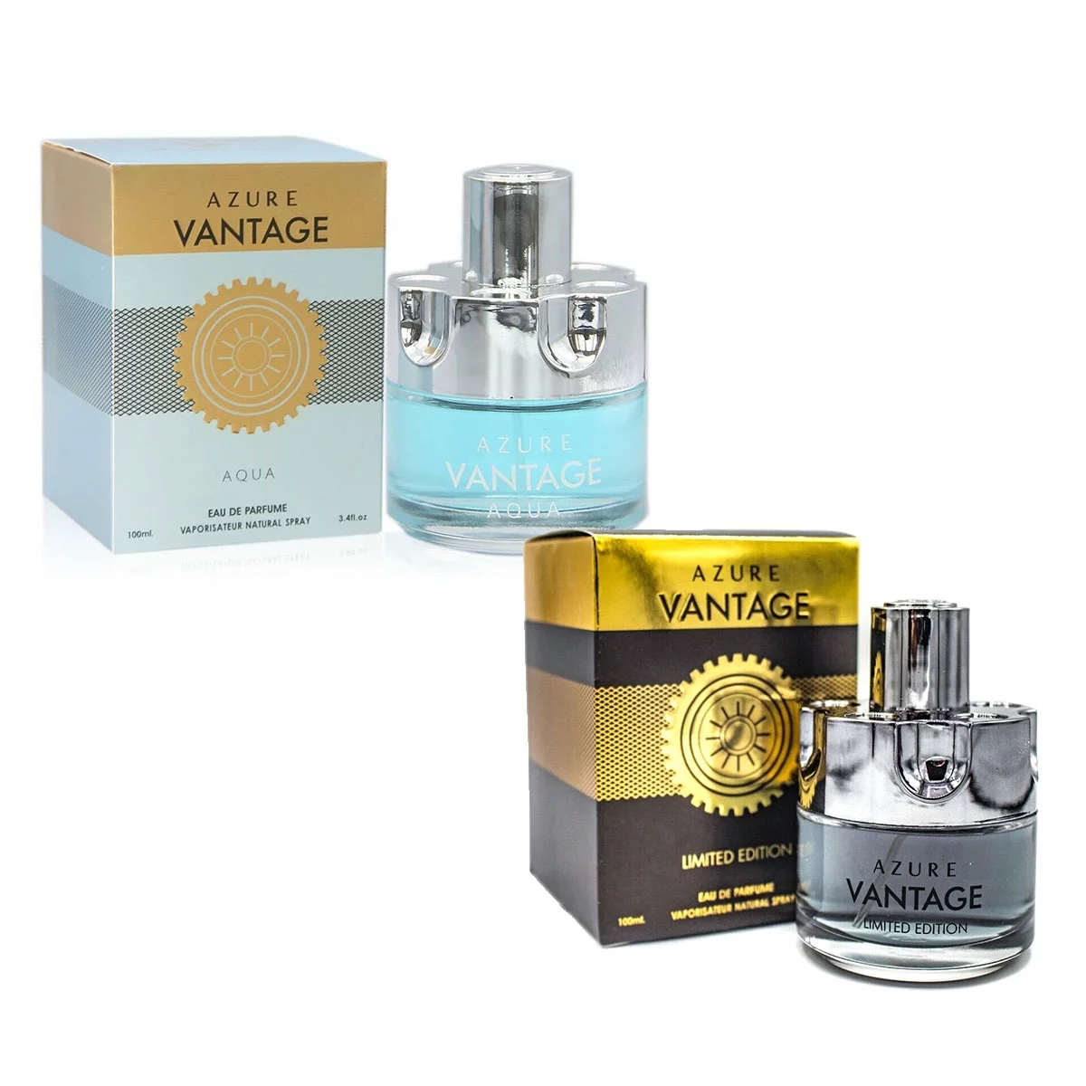 Secret Plus Azure Vantage Aqua and Azure Vantage Limited Edition Kit Cologne for Men / Eau de Parfum Natural Spray Vaporizateur 3.4 oz 100 ml / FL2106, FL2113, PMS-6059-KIT