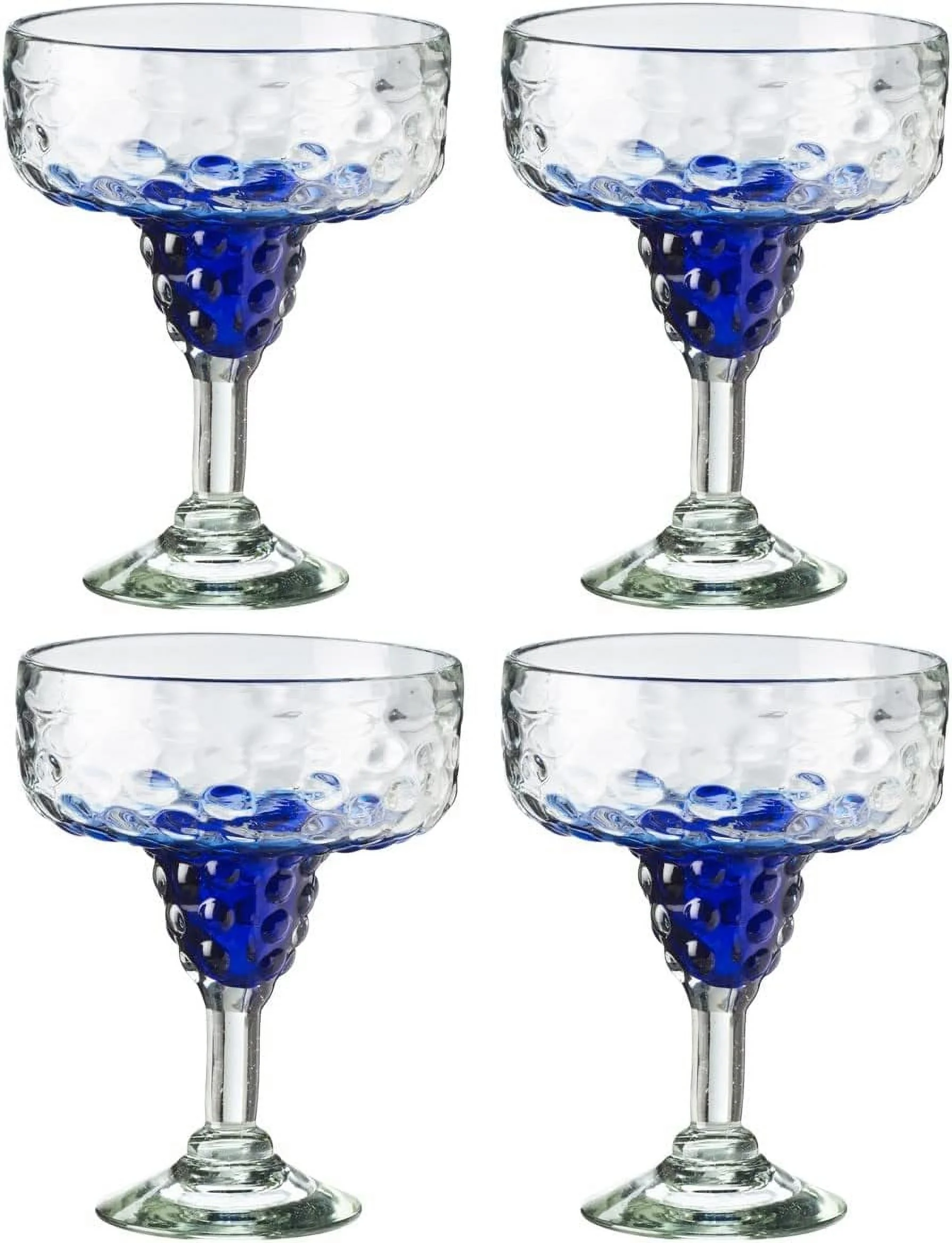 Cobalt,  Handmade Mexican Recycled  For Cocktails, Pina Coladas, And Other Beverages, 5.25” D X 7” H, 15- Ounce, Made In Mexico-Set Of 4