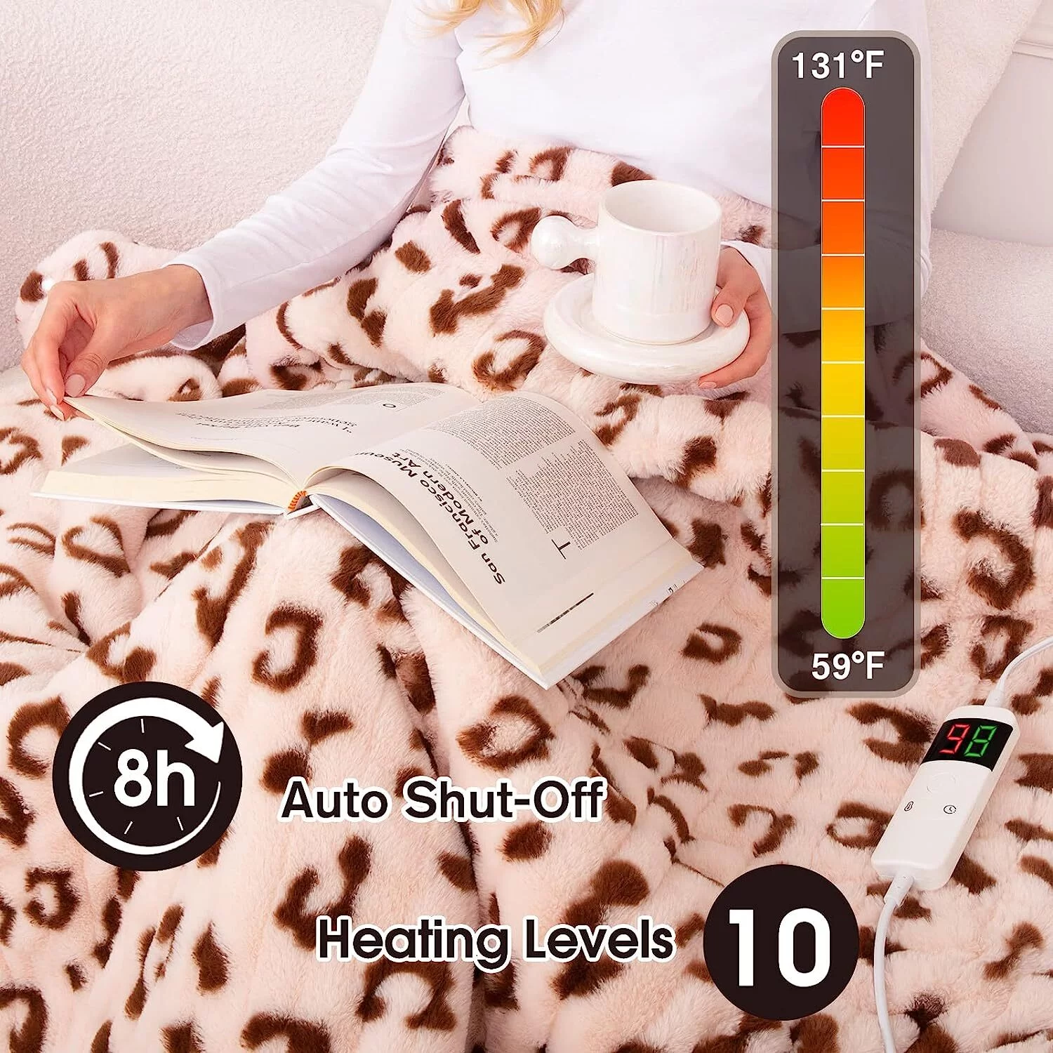 RUJIPO Heated Blanket Electric Blanket Throw - Faux Fur Heating Blanket 5 Heating Settings& 8 Hours Auto Off Fast Heating , ETL&FCC Certification-Brown,62