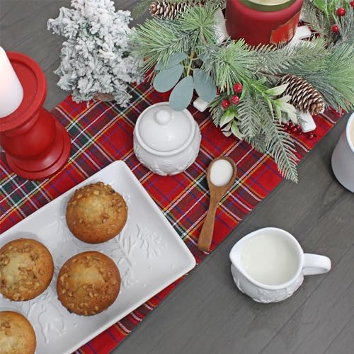 AuldHome Design Reindeer Christmas Tree Platter; Ceramic Embossed White Serving Tray