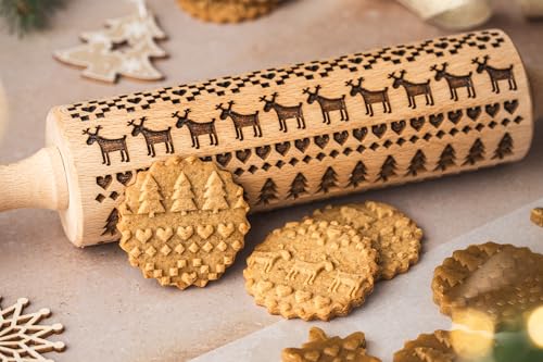 CHRISTMAS GIFTS EMBOSSING ROLLING PIN laser engraved with Christmas symbols CHRISTMAS GINGERBREAD COOKIES