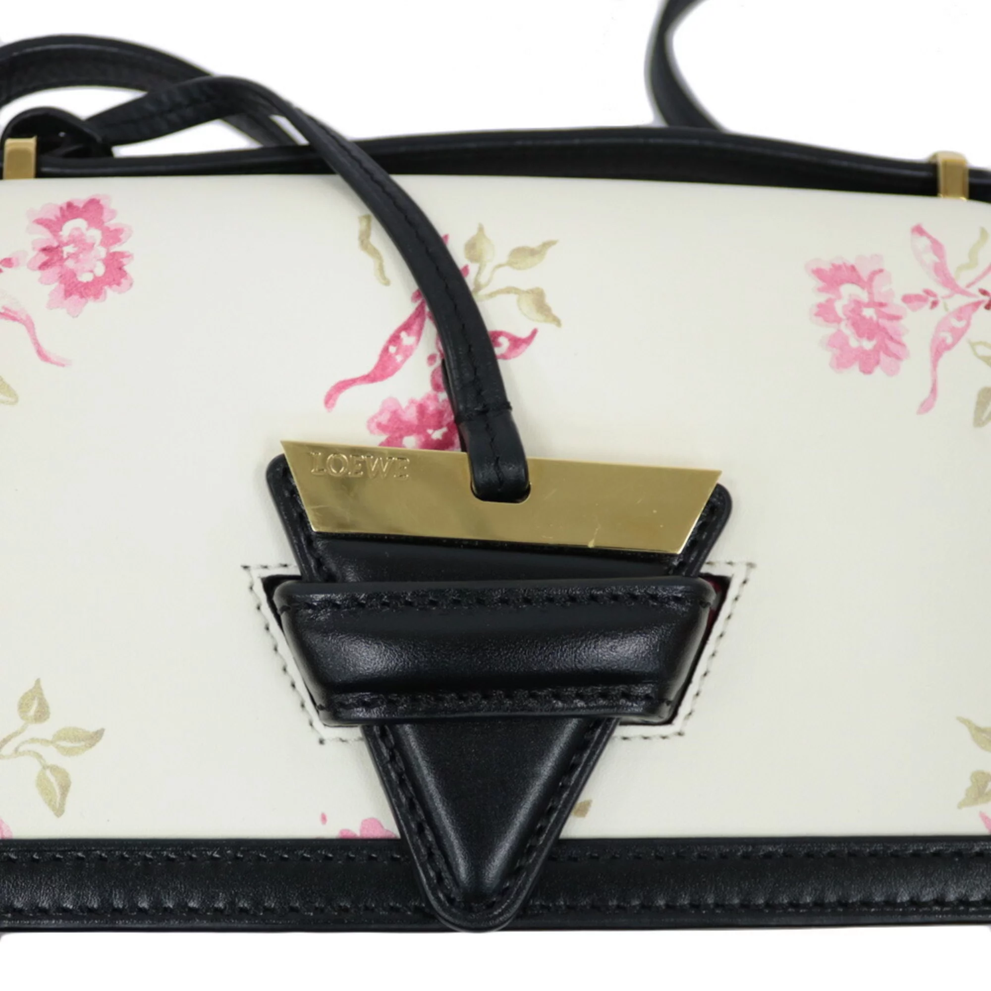 Pre-Owned LOEWE Loewe Shoulder Bag Flower Pattern White Ladies (Good)