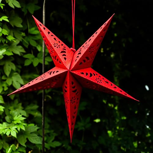 In the Breeze 9175 — Purple Paper Star Lantern — Hanging Party and Home Décor with Painted Gold Accents — Handmade, Dyed Paper