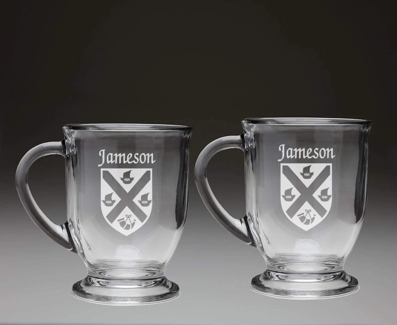 Jameson Irish Coat of Arms Glass Coffee Mugs - Set of 2