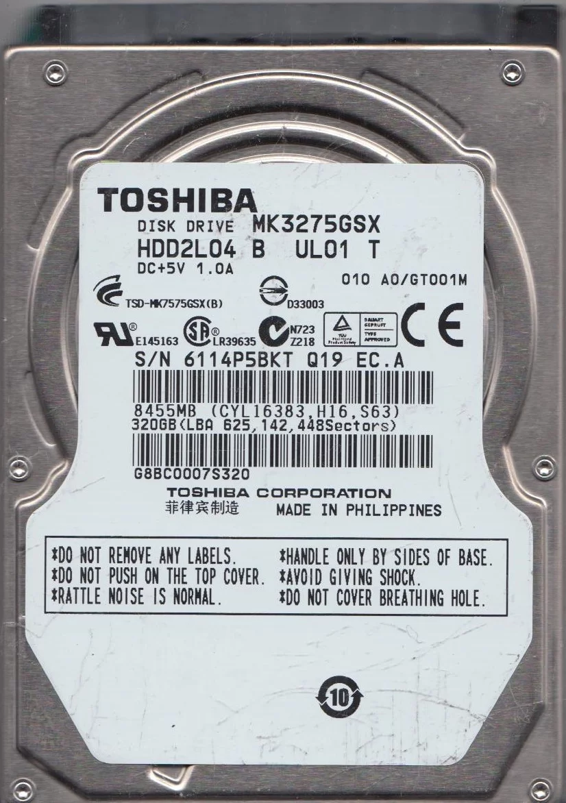 MK3275GSX, A0/GT001M, HDD2L04 B UL01 T, Toshiba 320GB SATA 2.5 Hard Drive