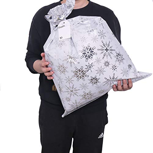 WesGen Christmas Gift Bags, 32Pcs Santa Wrapping Bag in 4 Sizes and 4 Designs with Ribbon Ties and Tags for Wrapping Holiday