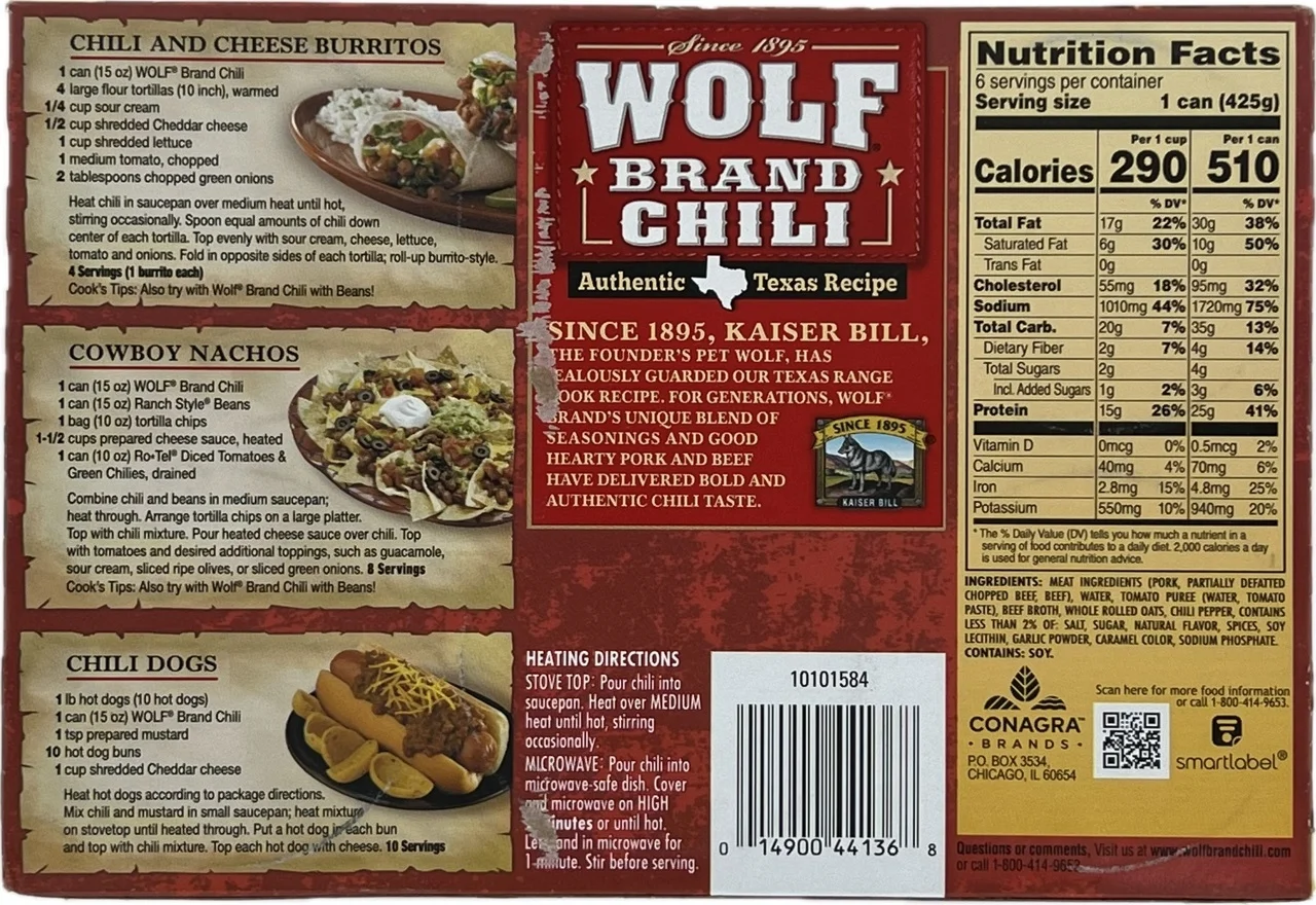 Wolf Brand No Beans Chili 15 Ounce Cans (Pack of 6)
