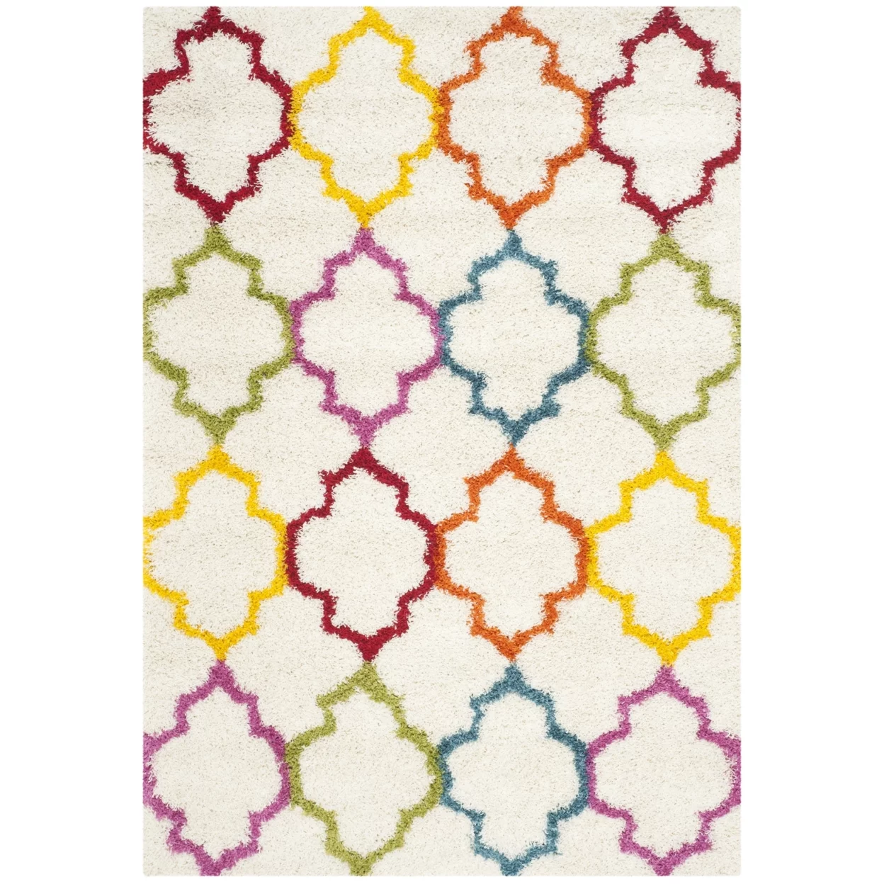 SAFAVIEH Yadira Geometric Quatrefoil Kids Shag Area Rug, Ivory/Multi, 5'3