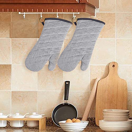 1 Pair Yarn Dyed Oven Mitts 100% Cotton Heat Resistant 470 Degree Gloves Men Women Cooking Baking Barbecue BBQ Microwave Crafting Machine Washable Pot Holders Mittens (red2)