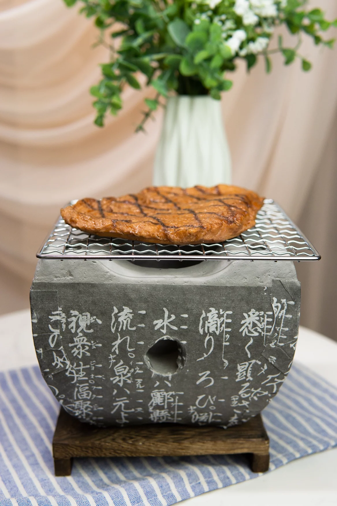 Ebros Japanese Cuisine Tabletop Shichirin Konro Gray Charcoal Grill BBQ Stove