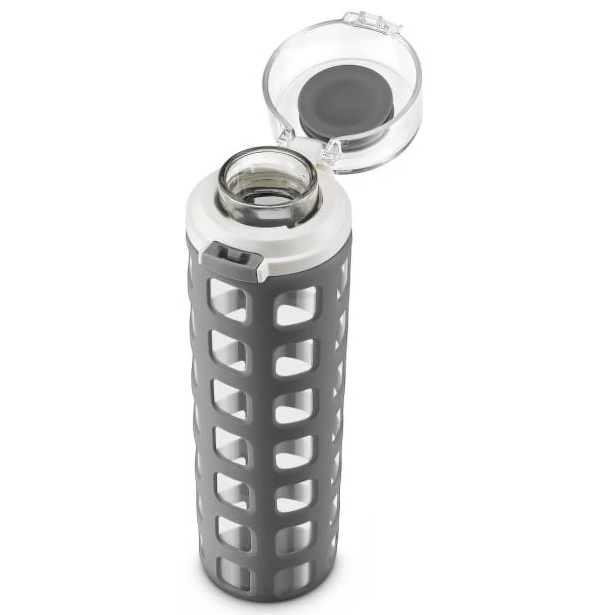 Ello 20 oz Gray Glass Water Bottle with Flip-Top Lid