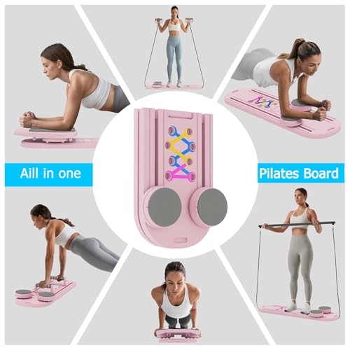 Pilates Board, 6 in 1 Pilates Reformer Set, Foldable Pilates Reformer Machine with Resistance Bands & Ab Trainer for Home Workout, Portable Pilates Board for Women