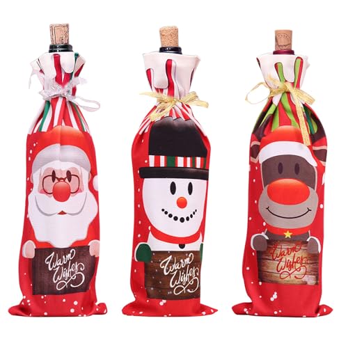 OHLOMJES Christmas Wine Bottle Cover Set, 2pcs Gift Bag, Burlap Sweater Collar & Button Coat Design Decorations for Xmas, Wedding, Birthday, Holiday Party