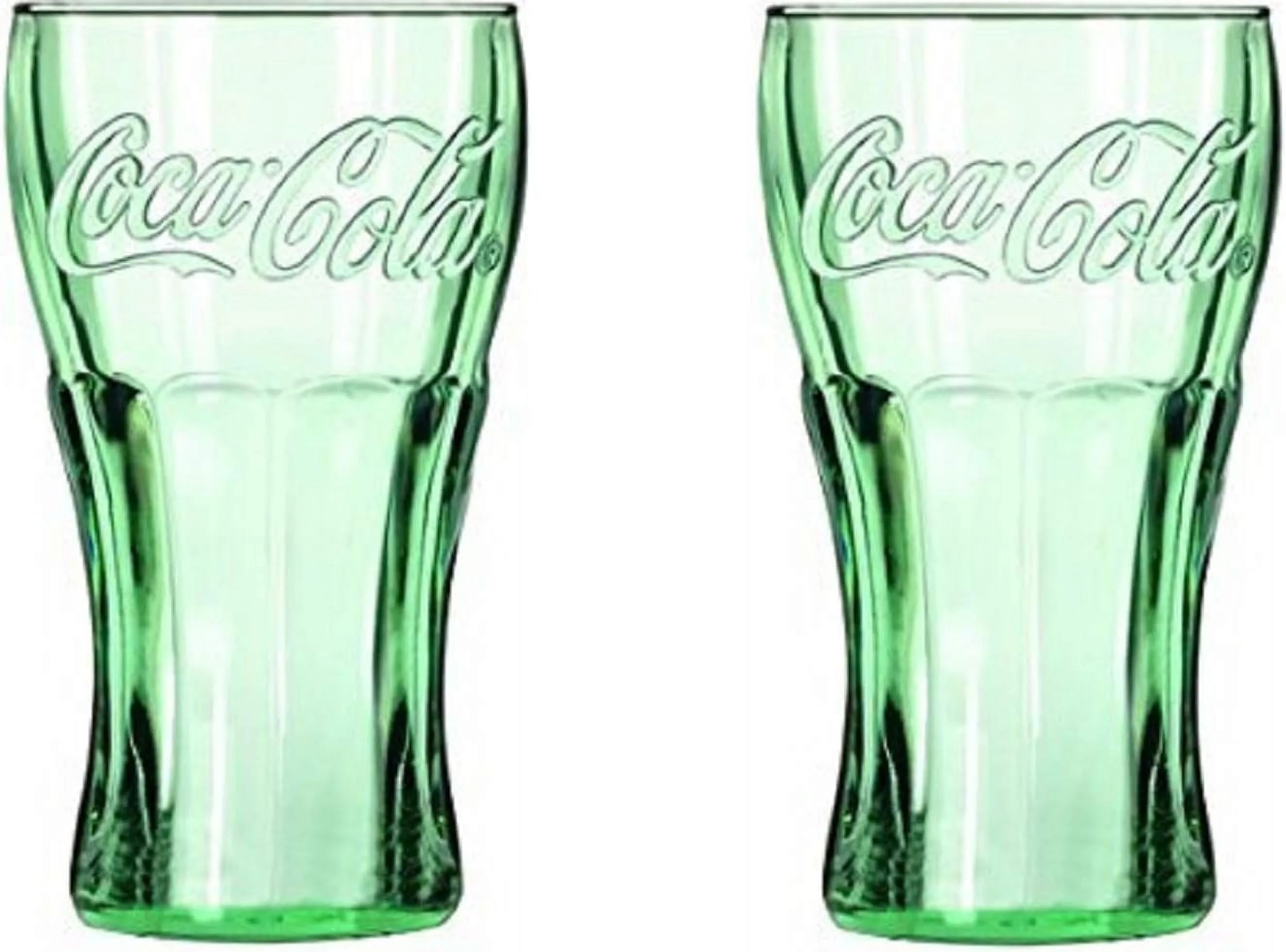 Set Of 2 Classic Coke/Coca Cola Glasses 17 Ounces-Hint Of Green Glass Is Beautiful And Feels Good In The Hand