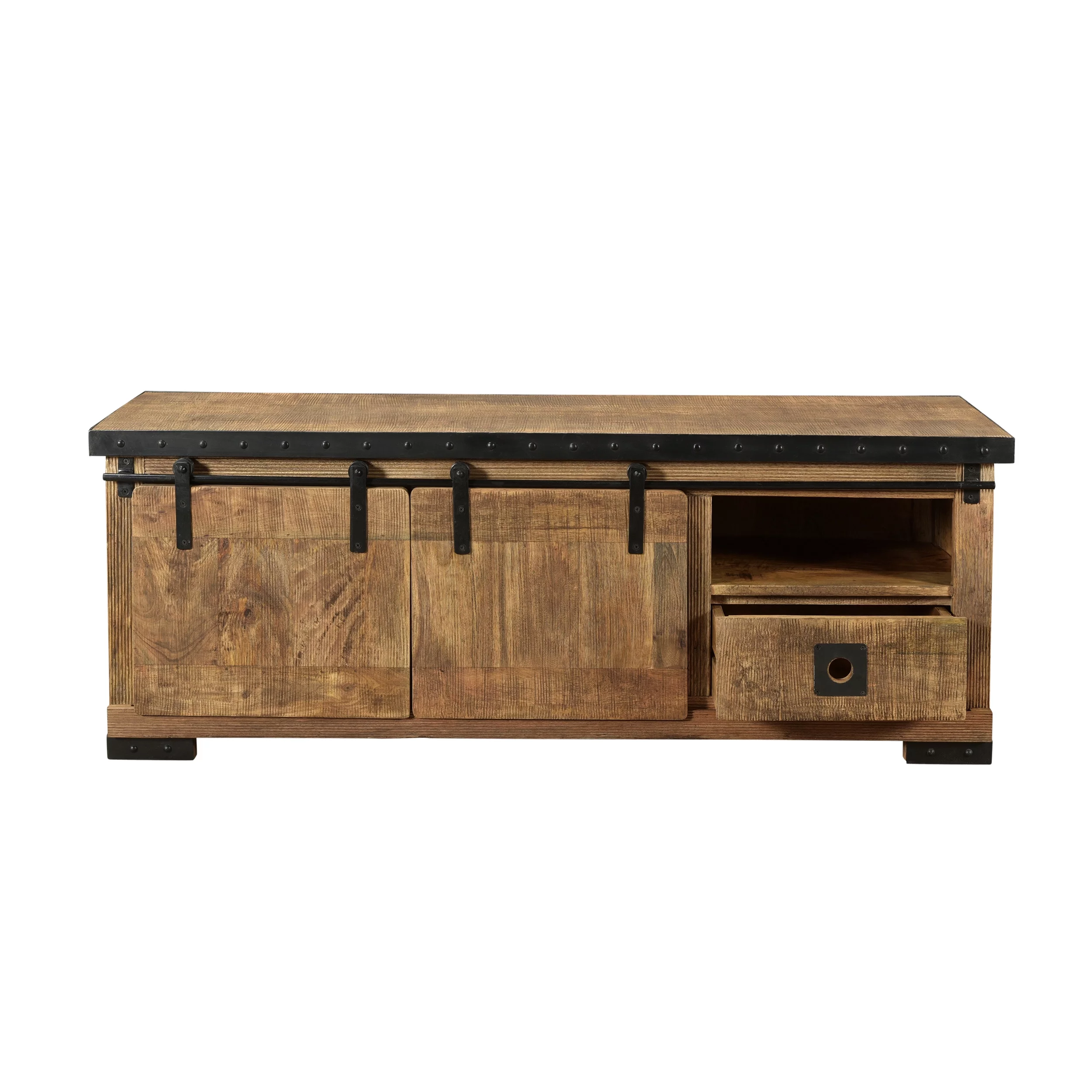 Noble House Zarnish Modern Industrial Mango Wood TV Stand, Natural and Black