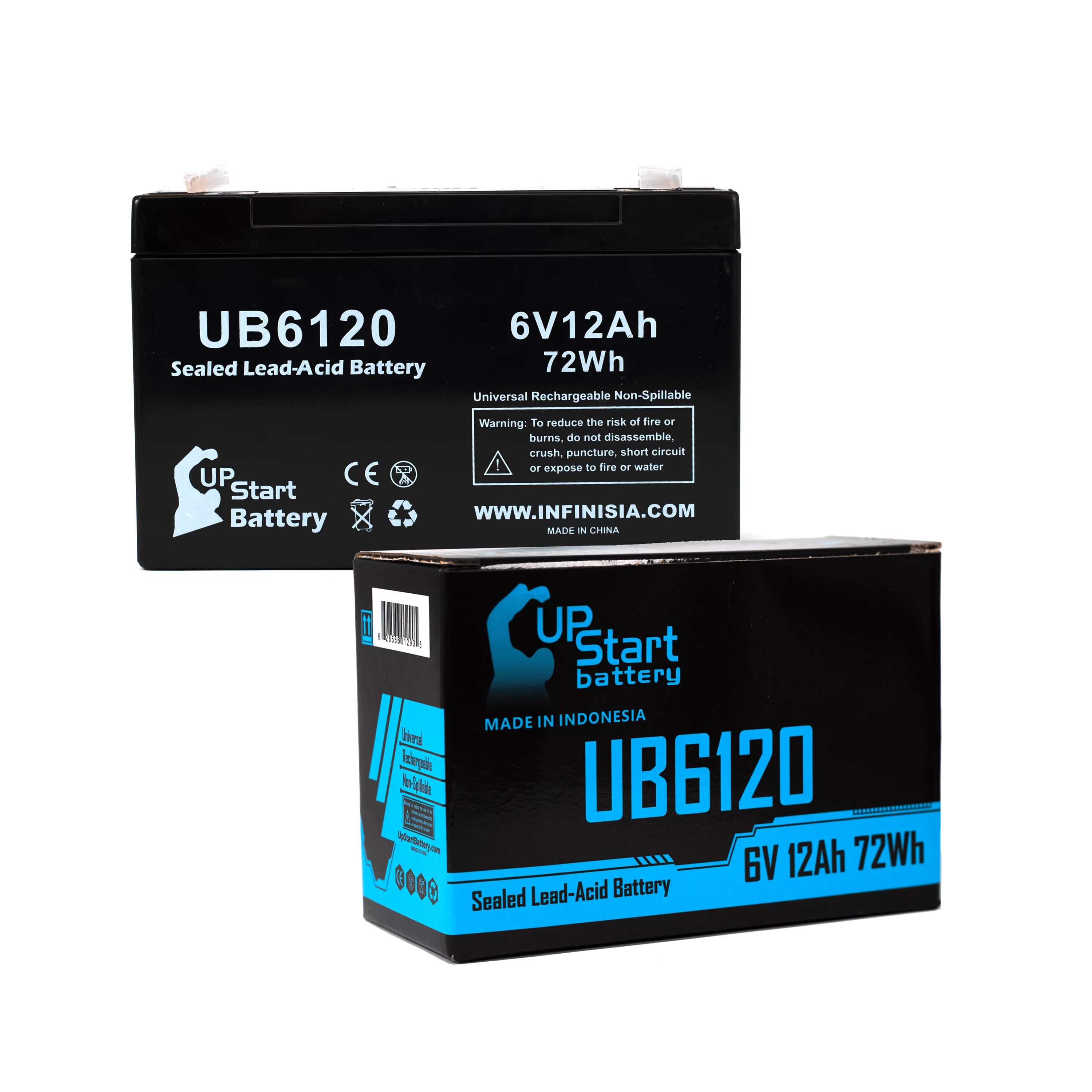 Compatible W. W. GRAINGER 5VC14 Battery - Replacement UB6120 Universal Sealed Lead Acid Battery (6V, 12Ah, 12000mAh, F1 Terminal, AGM, SLA) - Includes TWO F1 to F2 Terminal Adapters