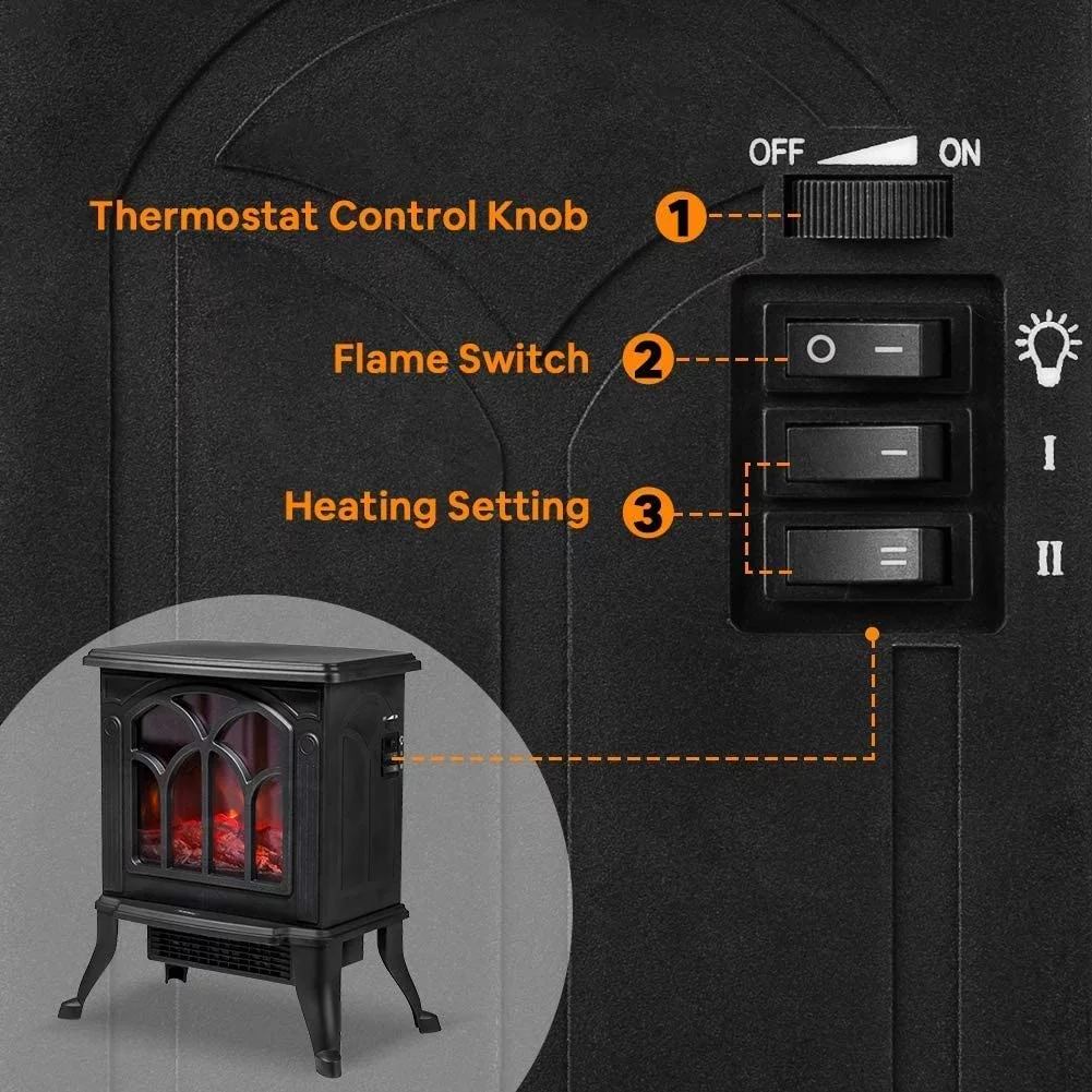 Infrared Quartz Electric Fireplace Stove Heater, Black